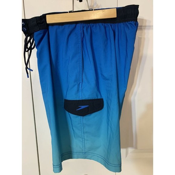 SPEEDO Men’s Sz L SWIM SUIT Trunk Board‎ Short COLOR Fade Blue Black - Picture 1 of 5
